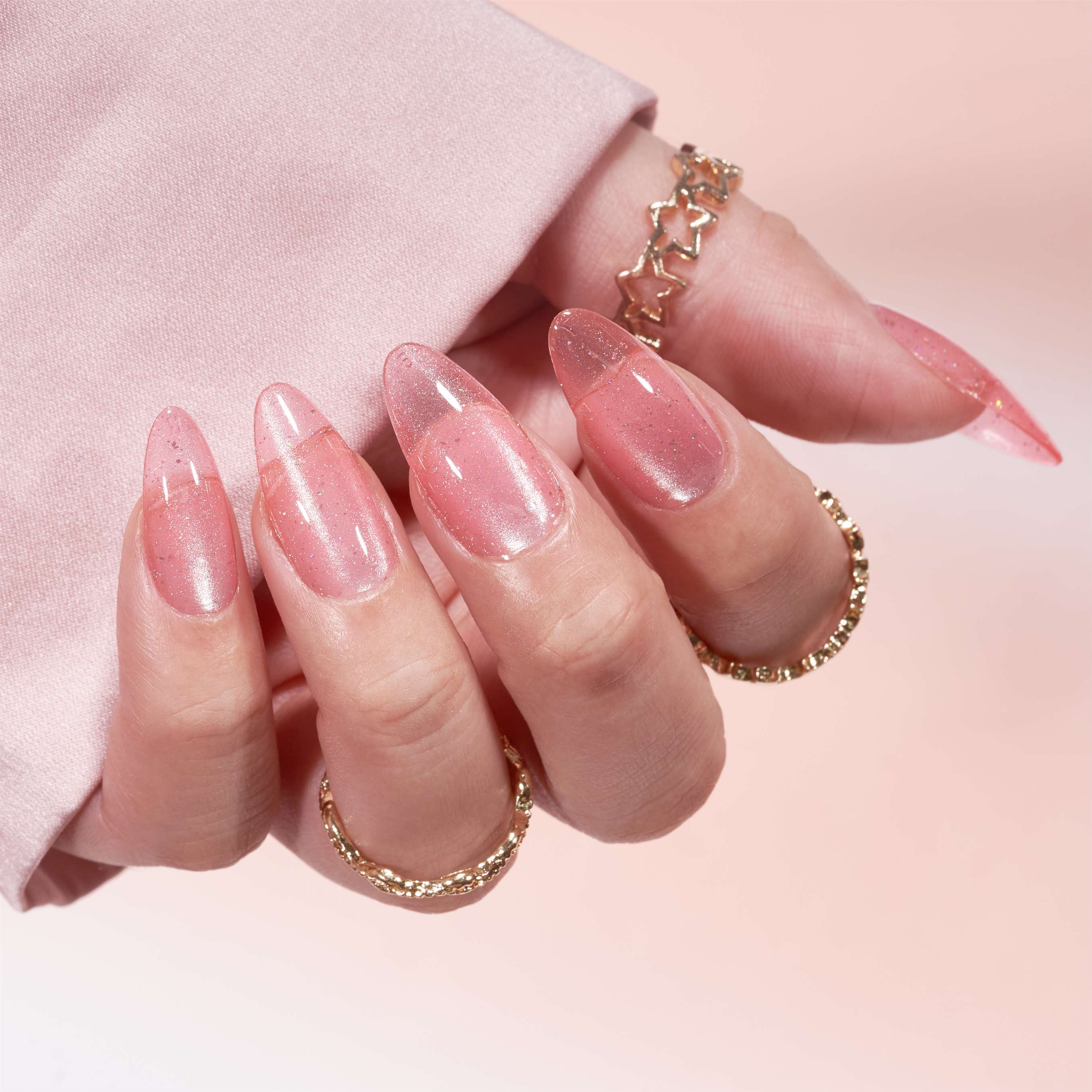 Faux-ongles pailletés rose